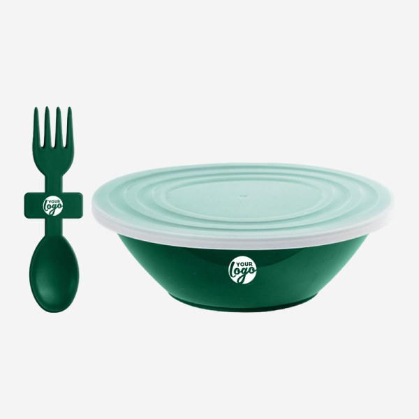 Ref. 1057 Deluxe Bowl with Slip Lid Fork Spoon Bottle Green