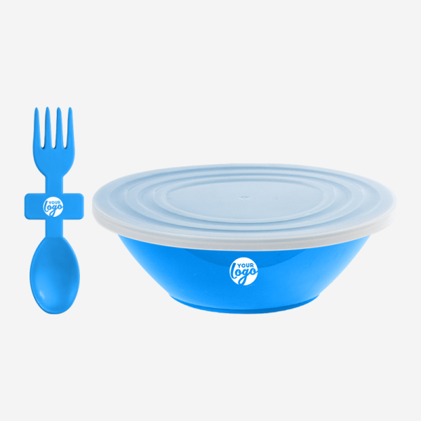 Ref. 1057 Deluxe Bowl with Slip Lid Fork Spoon Cyan