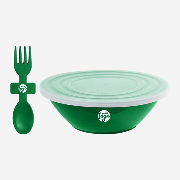 Ref. 1057 Deluxe Bowl with Slip Lid Fork Spoon Emerald Green