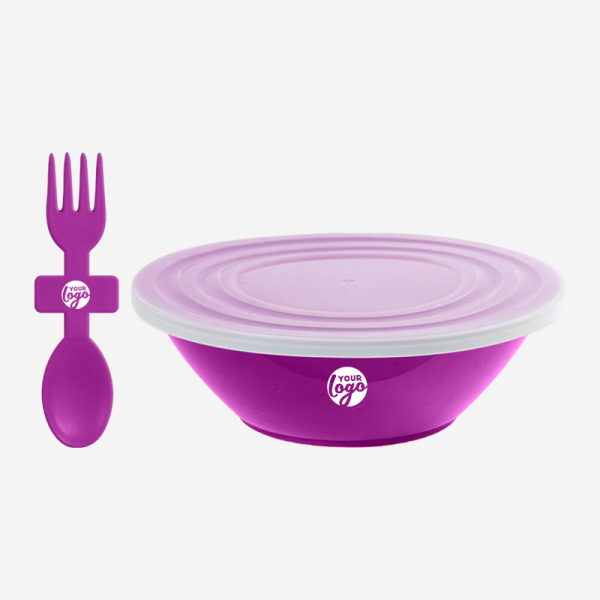 Ref. 1057 Deluxe Bowl with Slip Lid Fork Spoon Grape