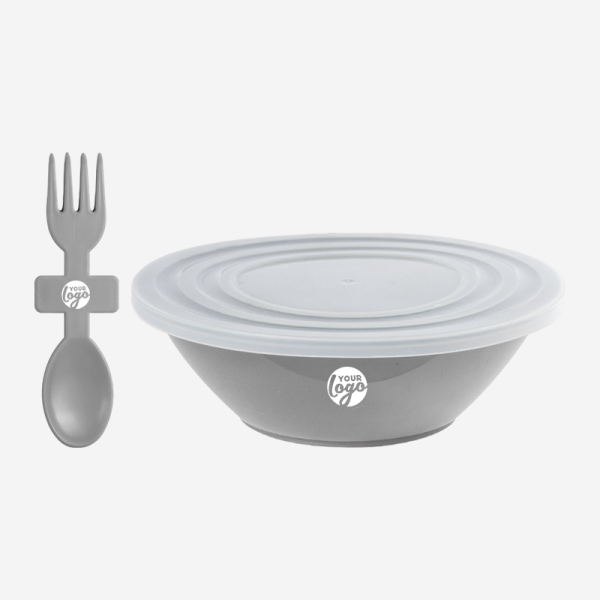 Ref. 1057 Deluxe Bowl with Slip Lid Fork Spoon Grey