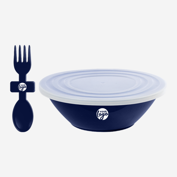 Ref. 1057 Deluxe Bowl with Slip Lid Fork Spoon Navy Blue