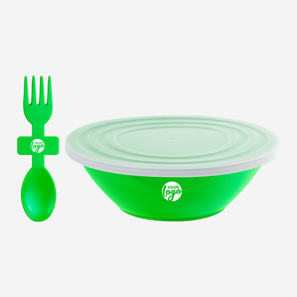 Ref. 1057 Deluxe Bowl with Slip Lid Fork Spoon Neon Green