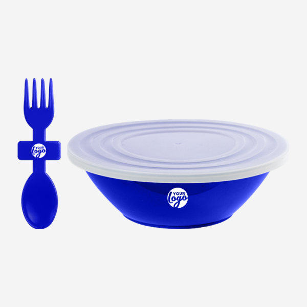 Ref. 1057 Deluxe Bowl with Slip Lid Fork Spoon Royal Blue