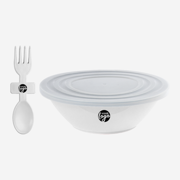 Ref. 1057 Deluxe Bowl with Slip Lid Fork Spoon White