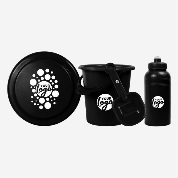 REF 1041 BEACH SET MEDIUM FRISBEE BUCKET SPADE 500ML BOTTLE BLACK 1