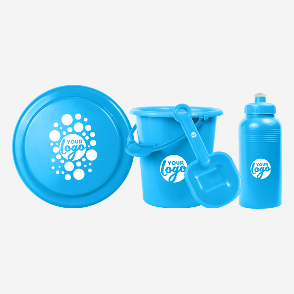 REF 1041 BEACH SET MEDIUM FRISBEE BUCKET SPADE 500ML BOTTLE CYAN 1