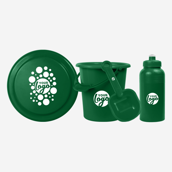 REF 1041 BEACH SET MEDIUM FRISBEE BUCKET SPADE 500ML BOTTLE EMERALD GREEN 1