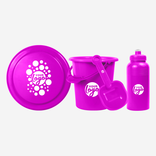 REF 1041 BEACH SET MEDIUM FRISBEE BUCKET SPADE 500ML BOTTLE GRAPE 1