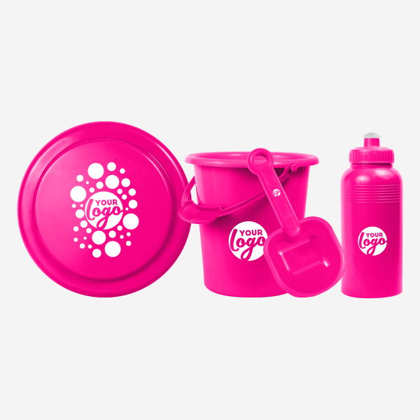 REF 1041 BEACH SET MEDIUM FRISBEE BUCKET SPADE 500ML BOTTLE MAGENTA 1