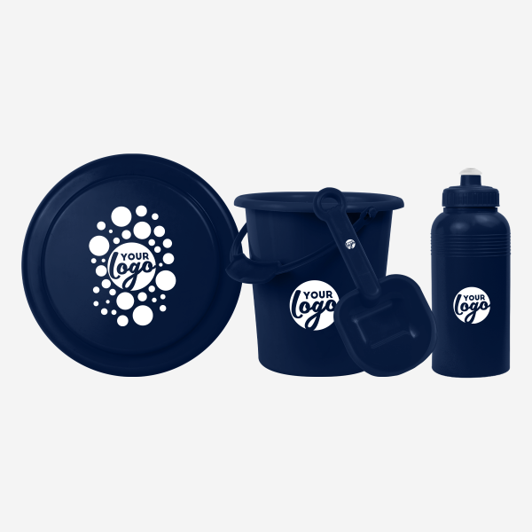 REF 1041 BEACH SET MEDIUM FRISBEE BUCKET SPADE 500ML BOTTLE NAVY BLUE 1