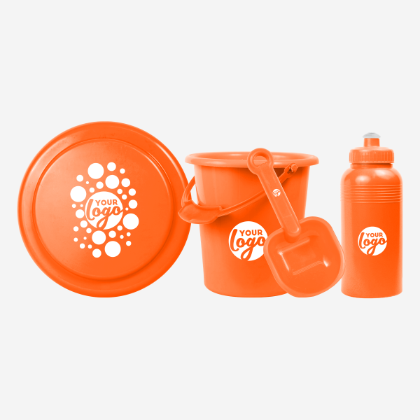 REF 1041 BEACH SET MEDIUM FRISBEE BUCKET SPADE 500ML BOTTLE ORANGE 1