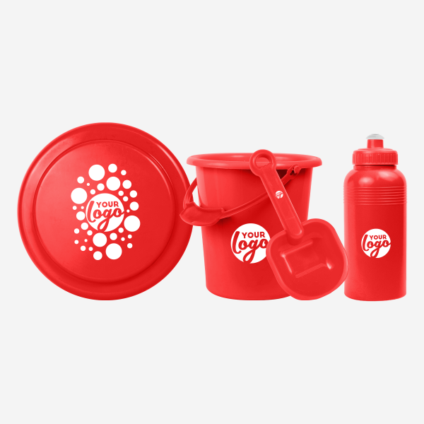 REF 1041 BEACH SET MEDIUM FRISBEE BUCKET SPADE 500ML BOTTLE RED 1