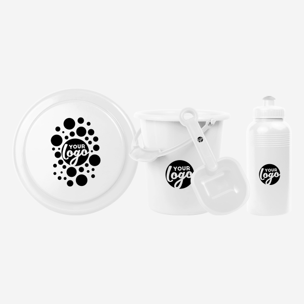 REF 1041 BEACH SET MEDIUM FRISBEE BUCKET SPADE 500ML BOTTLE WHITE 1