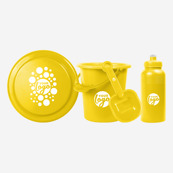 REF 1041 BEACH SET MEDIUM FRISBEE BUCKET SPADE 500ML BOTTLE YELLOW 1