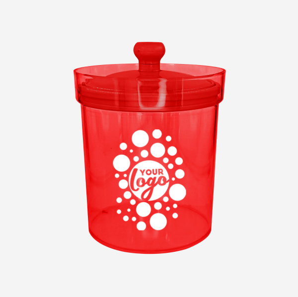 Pharmacy Canister with Lid - Clear 4 REF 496PS ICE BUCKET PS SILKSCREEN RED