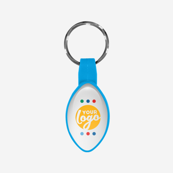 BO13 Oval Shape / Rugby Ball Bottle Opener Keyring 7 REF BO13 BOTTLE OPENER OVAL RUGBY BALL SHAPE DOMED STICKER CYAN