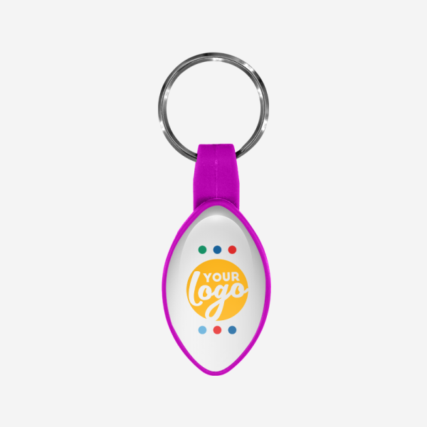 BO13 Oval Shape / Rugby Ball Bottle Opener Keyring 16 REF BO13 BOTTLE OPENER OVAL RUGBY BALL SHAPE DOMED STICKER GRAPE