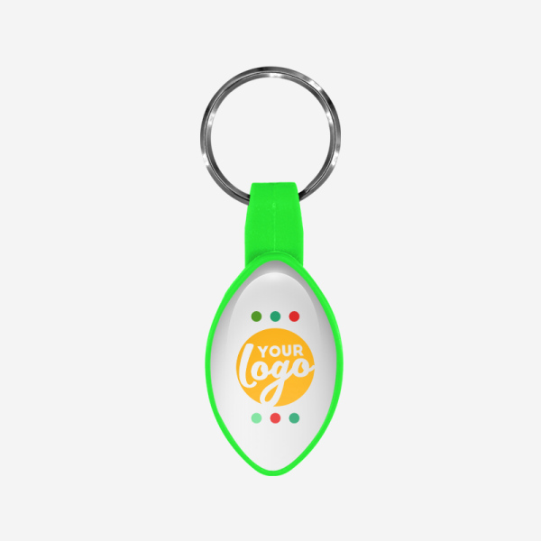 BO13 Oval Shape / Rugby Ball Bottle Opener Keyring 10 REF BO13 BOTTLE OPENER OVAL RUGBY BALL SHAPE DOMED STICKER LIME NEON GREEN 1