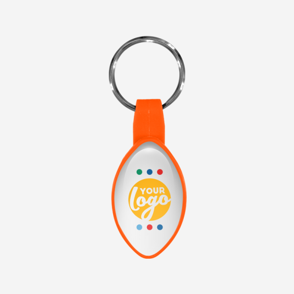 BO13 Oval Shape / Rugby Ball Bottle Opener Keyring 15 REF BO13 BOTTLE OPENER OVAL RUGBY BALL SHAPE DOMED STICKER ORANGE