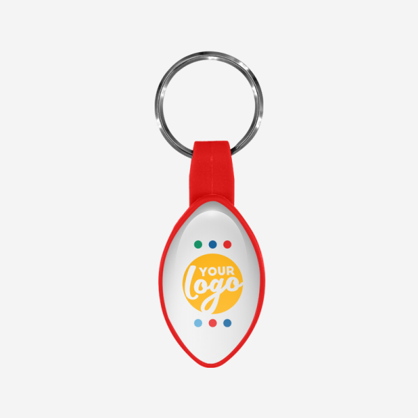 BO13 Oval Shape / Rugby Ball Bottle Opener Keyring 5 REF BO13 BOTTLE OPENER OVAL RUGBY BALL SHAPE DOMED STICKER RED