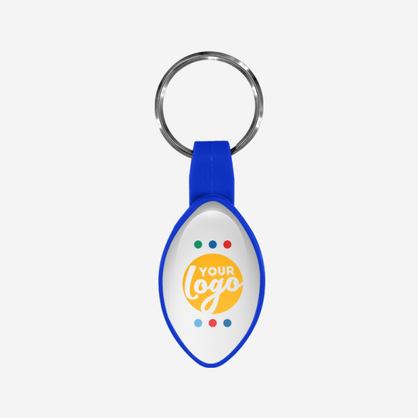 BO13 Oval Shape / Rugby Ball Bottle Opener Keyring 8 REF BO13 BOTTLE OPENER OVAL RUGBY BALL SHAPE DOMED STICKER ROYAL BLUE