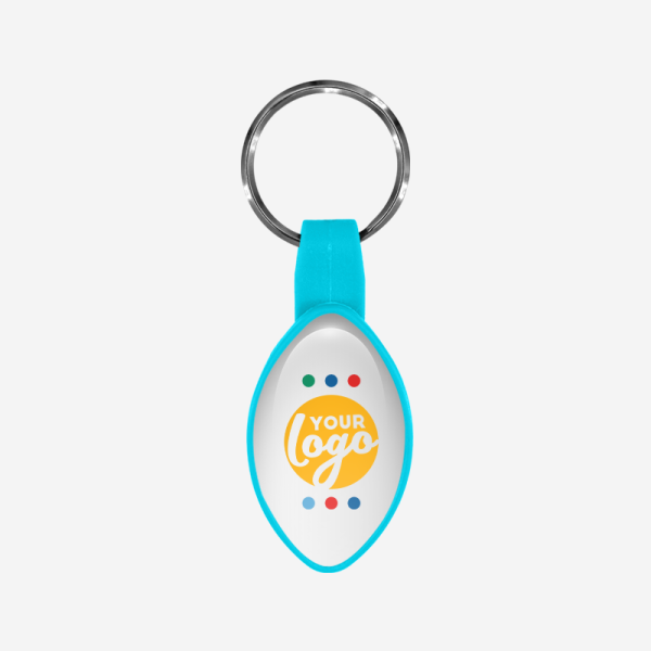 BO13 Oval Shape / Rugby Ball Bottle Opener Keyring 13 REF BO13 BOTTLE OPENER OVAL RUGBY BALL SHAPE DOMED STICKER TURQUOISE