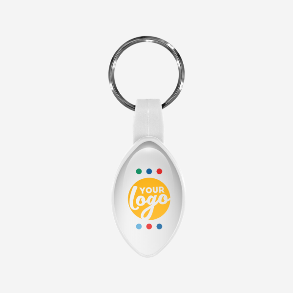 BO13 Oval Shape / Rugby Ball Bottle Opener Keyring 3 REF BO13 BOTTLE OPENER OVAL RUGBY BALL SHAPE DOMED STICKER WHITE