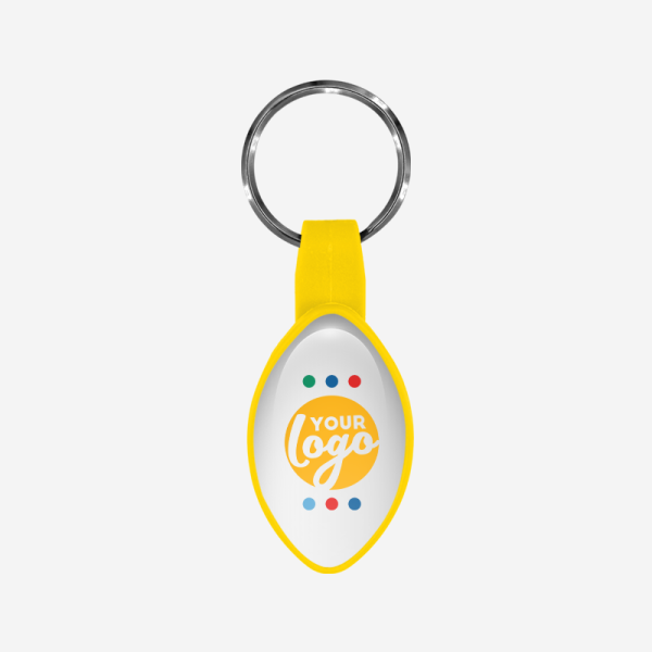 BO13 Oval Shape / Rugby Ball Bottle Opener Keyring 14 REF BO13 BOTTLE OPENER OVAL RUGBY BALL SHAPE DOMED STICKER YELLOW