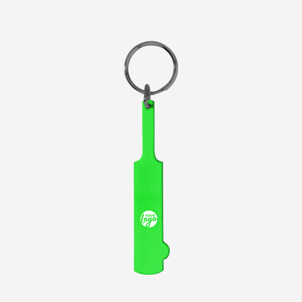 REF CK34 KEY RING CRICKET BAT 2D LIME NEON GREEN