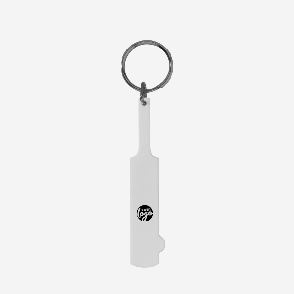 REF CK34 KEY RING CRICKET BAT 2D WHITE
