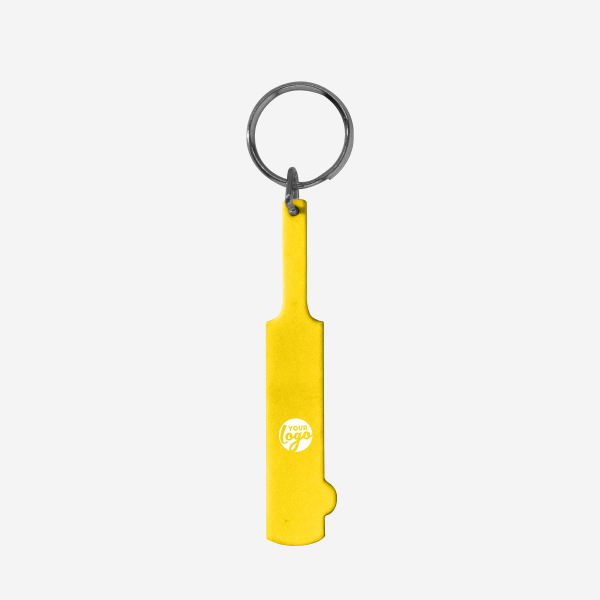 REF CK34 KEY RING CRICKET BAT 2D YELLOW