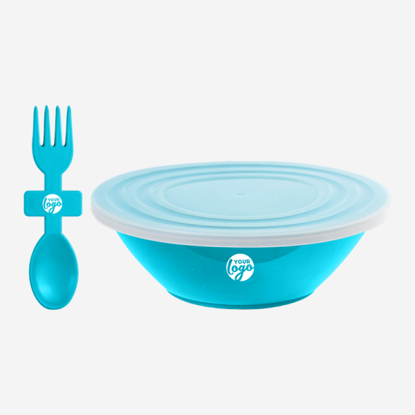 Ref. 1057 Deluxe Bowl with Slip Lid Fork Spoon Turquoise
