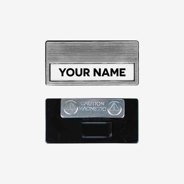 Name Badge : Multifit - Foiled with Metal Magnet Bar Fitting 1 REF 125 NAME BADGE MULTI FIT FOILED WITH METAL MAGNET BAR FITTING