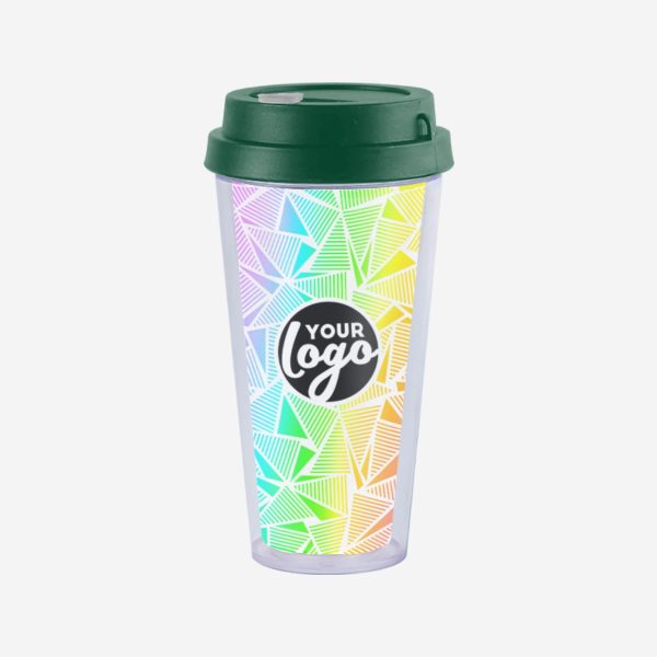 Double Wall Travel Cup 400ml 1 DOUBLE WALL TRAVEL CUP WITH BOTTLE GREEN LID STICKER