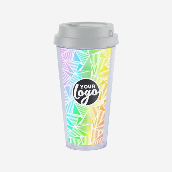 Double Wall Travel Cup 400ml 4 DOUBLE WALL TRAVEL CUP WITH GREY LID STICKER
