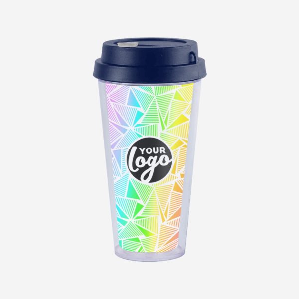 Double Wall Travel Cup 400ml 9 DOUBLE WALL TRAVEL CUP WITH NAVY BLUE LID STICKER