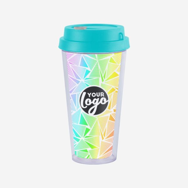 Double Wall Travel Cup 400ml 13 DOUBLE WALL TRAVEL CUP WITH TURQUOISE LID STICKER
