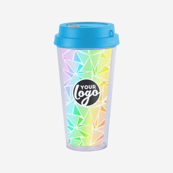 Double Wall Travel Cup 400ml 7 REF 1093SAN DOUBLE WALL TRAVEL CUP WITH CYAN LID STICKER