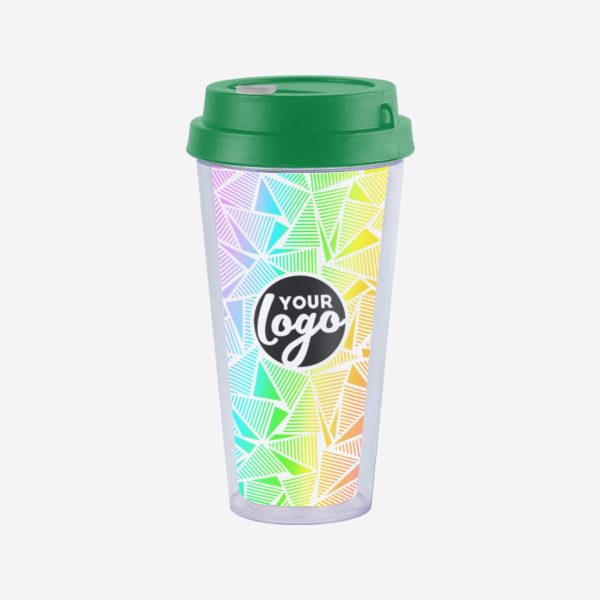Double Wall Travel Cup 400ml 11 REF 1093SAN DOUBLE WALL TRAVEL CUP WITH EMERALD GREEN LID STICKER
