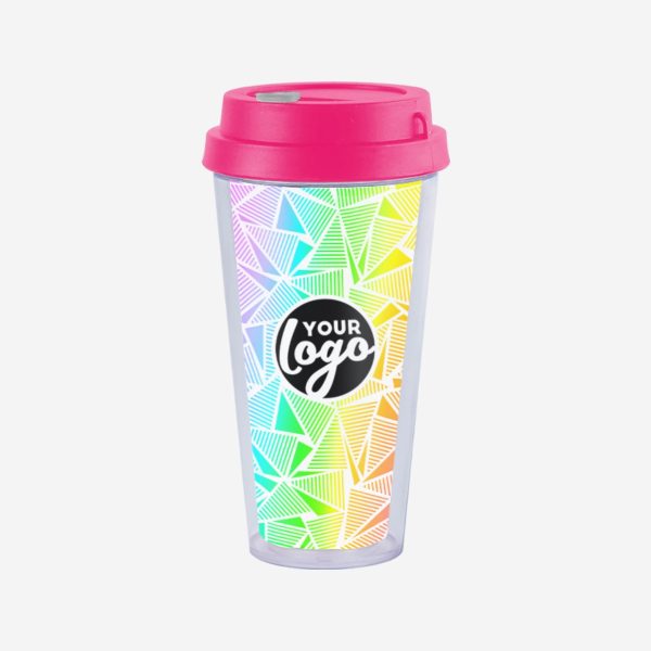 Double Wall Travel Cup 400ml 6 REF 1093SAN DOUBLE WALL TRAVEL CUP WITH MAGENTA LID STICKER