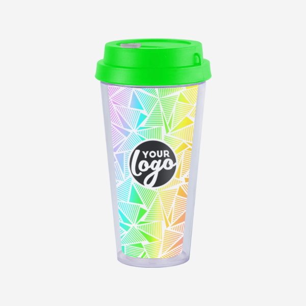 Double Wall Travel Cup 400ml 10 REF 1093SAN DOUBLE WALL TRAVEL CUP WITH NEON GREEN LID STICKER