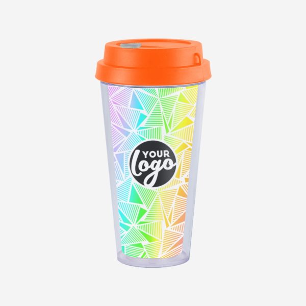 Double Wall Travel Cup 400ml 15 REF 1093SAN DOUBLE WALL TRAVEL CUP WITH ORANGE LID STICKER