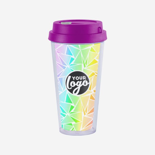 Double Wall Travel Cup 400ml 16 REF 1093SAN DOUBLE WALL TRAVEL CUP WITH PURPLE LID STICKER