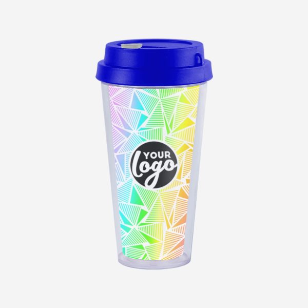 Double Wall Travel Cup 400ml 8 REF 1093SAN DOUBLE WALL TRAVEL CUP WITH ROYAL BLUE LID STICKER