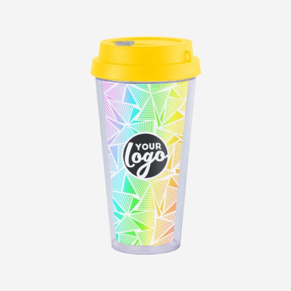 Double Wall Travel Cup 400ml 14 REF 1093SAN DOUBLE WALL TRAVEL CUP WITH YELLOW LID STICKER