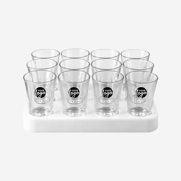 REF 461 SQAURE SHOT GLASS TRAY WITH 12 X50ML SHOT GLASSES WHITE PAD
