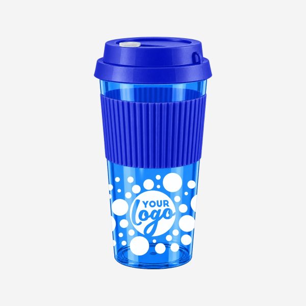REF 1092PS Sleeve TRAVEL CUP CLEAR LUMO BLUE WITH ROYAL BLUE SLEEVE SILK