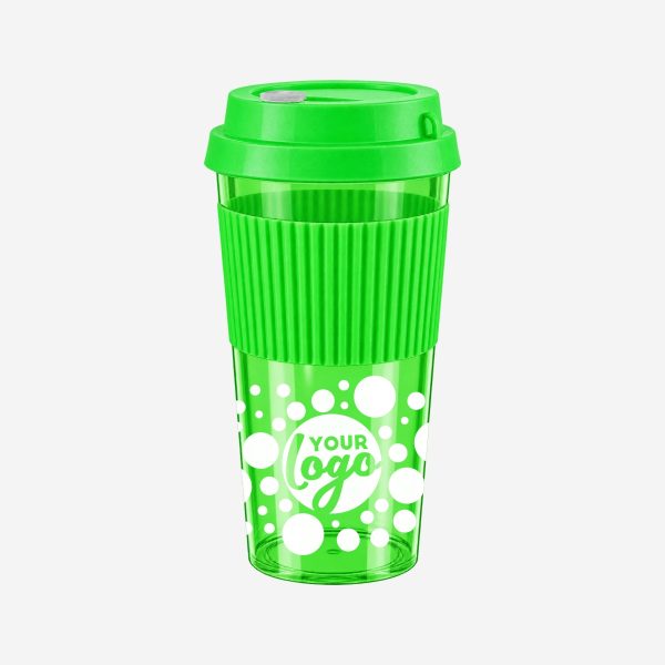 REF 1092PS Sleeve TRAVEL CUP CLEAR NEON GREEN WITH NEON GREEN SLEEVE SILK