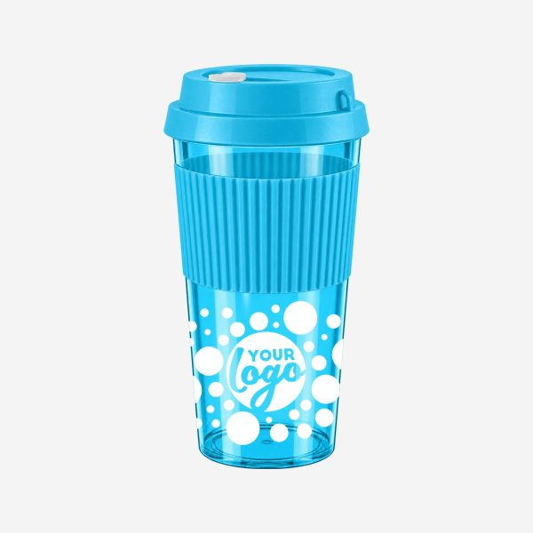 REF 1092PS Sleeve TRAVEL CUP CLEAR TURQUOISE WITH CYAN SLEEVE SILK